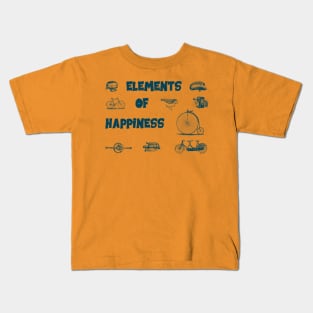 Vintage Bike Elements  with pedal, crank and bell. Elements of Happiness, enjoy your ride. Kids T-Shirt